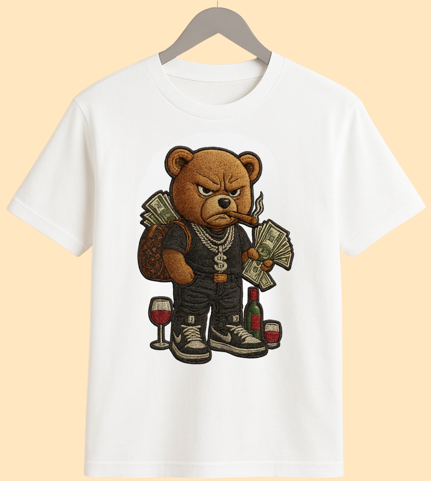 Rich Mood Bear – Premium Graphic White Tee | Aura Streetwear